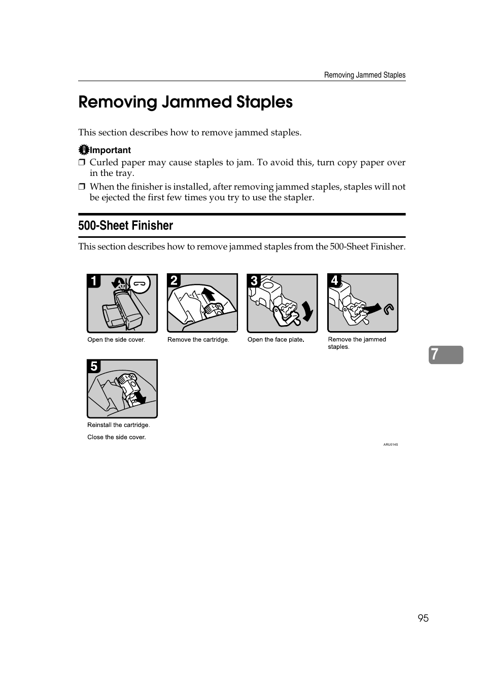 Removing jammed staples, Sheet finisher, 7removing jammed staples | Ricoh Aficio IS 2425 User Manual | Page 103 / 114