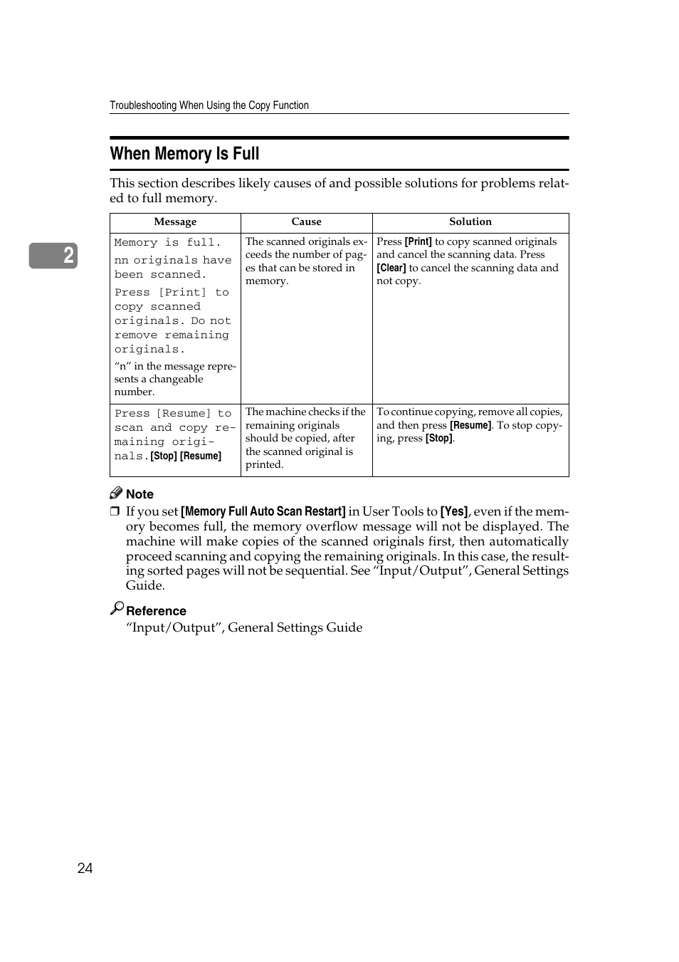 When memory is full | Ricoh Aficio IS 2425 User Manual | Page 32 / 114