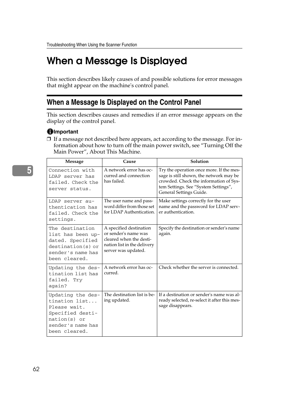 When a message is displayed, When a message is displayed on the control panel, P.62 “when a message is displayed | 5when a message is displayed | Ricoh Aficio IS 2425 User Manual | Page 70 / 114