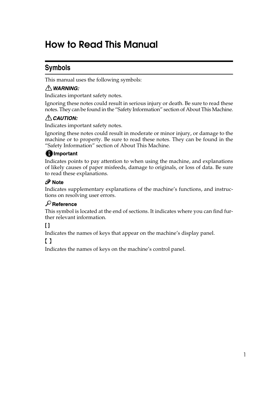 How to read this manual, Symbols | Ricoh Aficio IS 2425 User Manual | Page 9 / 114