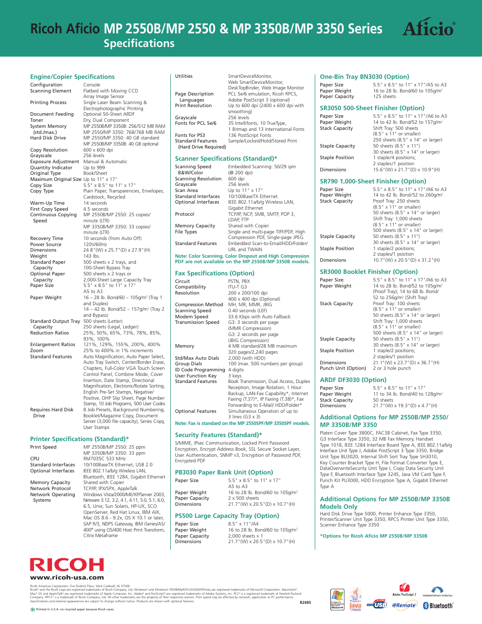 Specifications | Ricoh MP 3350B User Manual | Page 6 / 6
