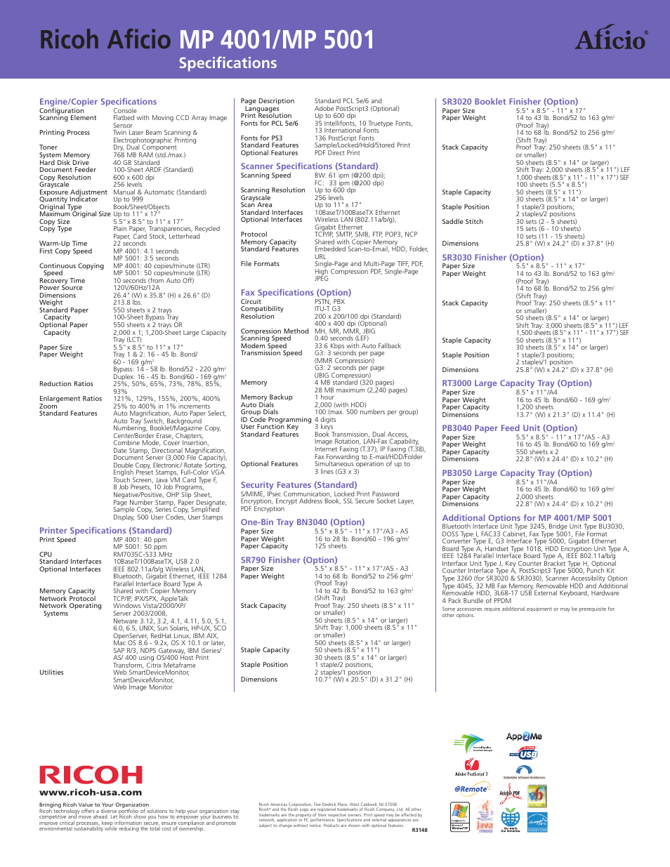 Speed, Innovation, Specifications | Ricoh MP 4001 User Manual | Page 6 / 6