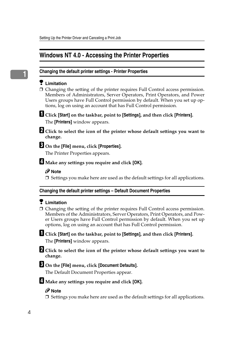 Windows nt 4.0 - accessing the printer properties | Ricoh AP2610N User Manual | Page 106 / 472