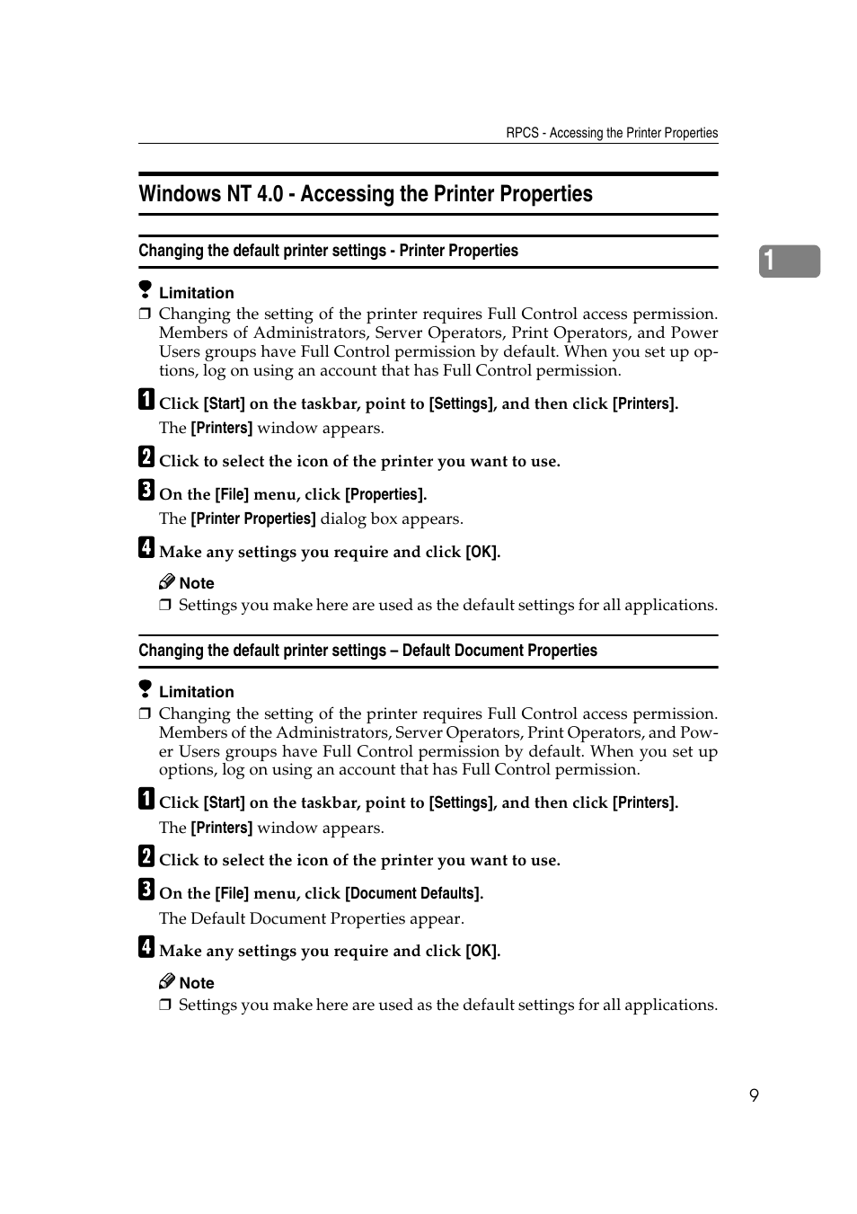 Windows nt 4.0 - accessing the printer properties | Ricoh AP2610N User Manual | Page 111 / 472