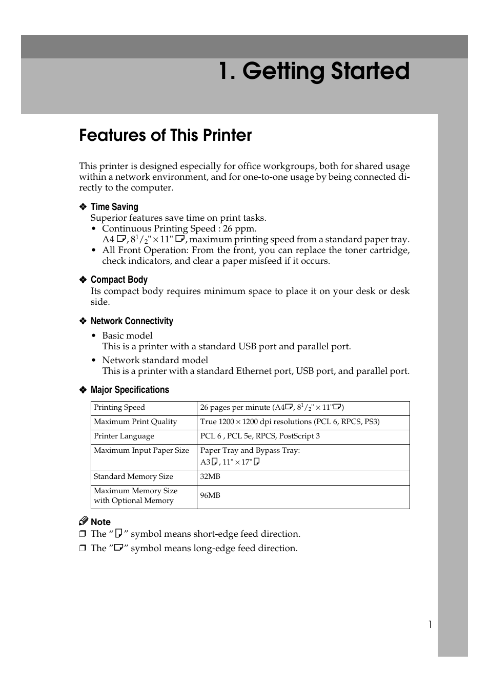  getting started, Features of this printer, Getting started | Ricoh AP2610N User Manual | Page 15 / 472