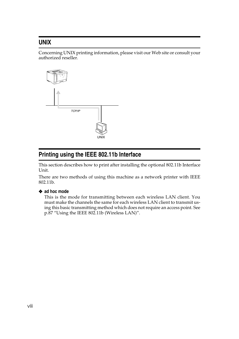Unix, Printing using the ieee 802.11b interface | Ricoh AP2610N User Manual | Page 284 / 472