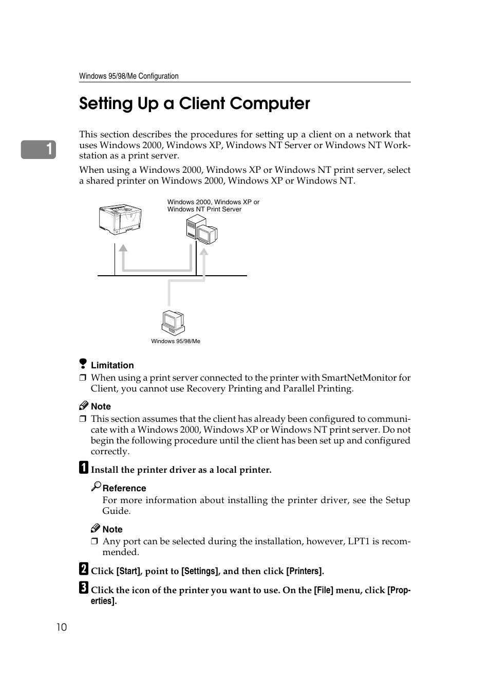 Setting up a client computer, 1setting up a client computer | Ricoh AP2610N User Manual | Page 300 / 472