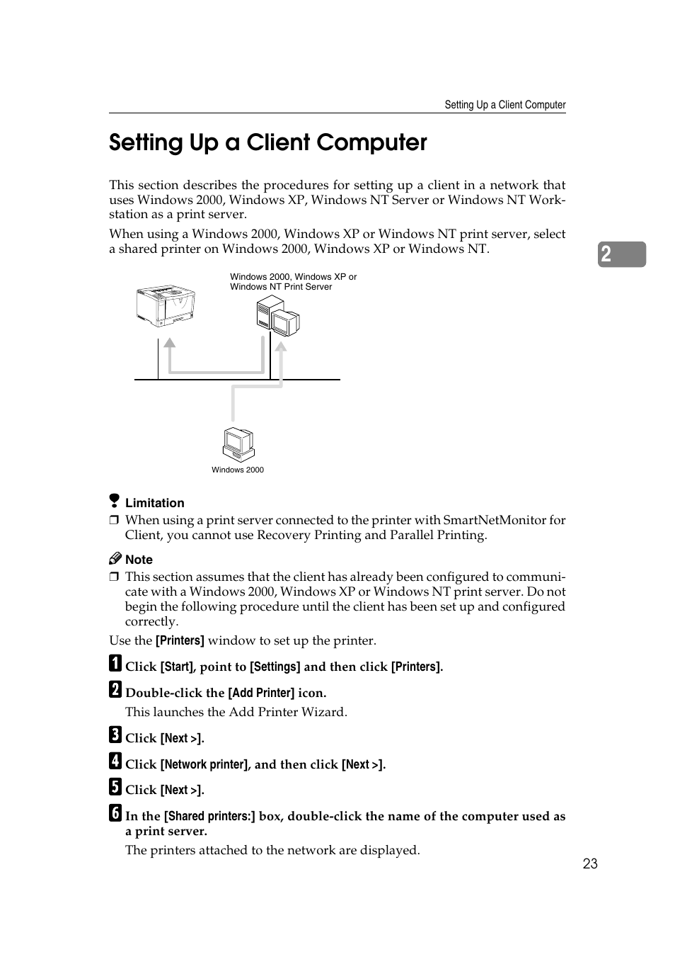 Setting up a client computer, 2setting up a client computer | Ricoh AP2610N User Manual | Page 313 / 472