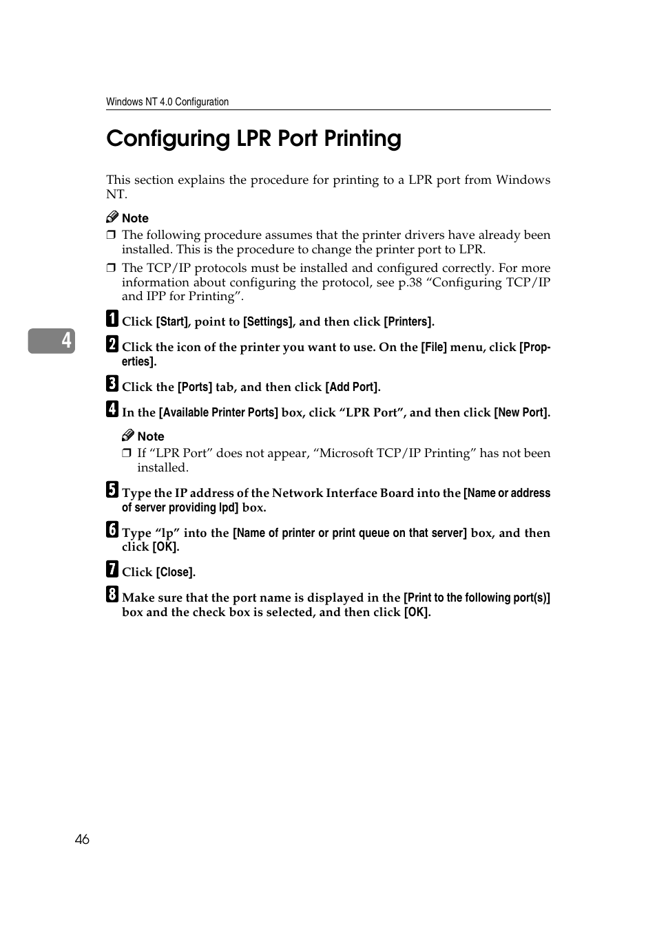 Configuring lpr port printing, 4configuring lpr port printing | Ricoh AP2610N User Manual | Page 336 / 472