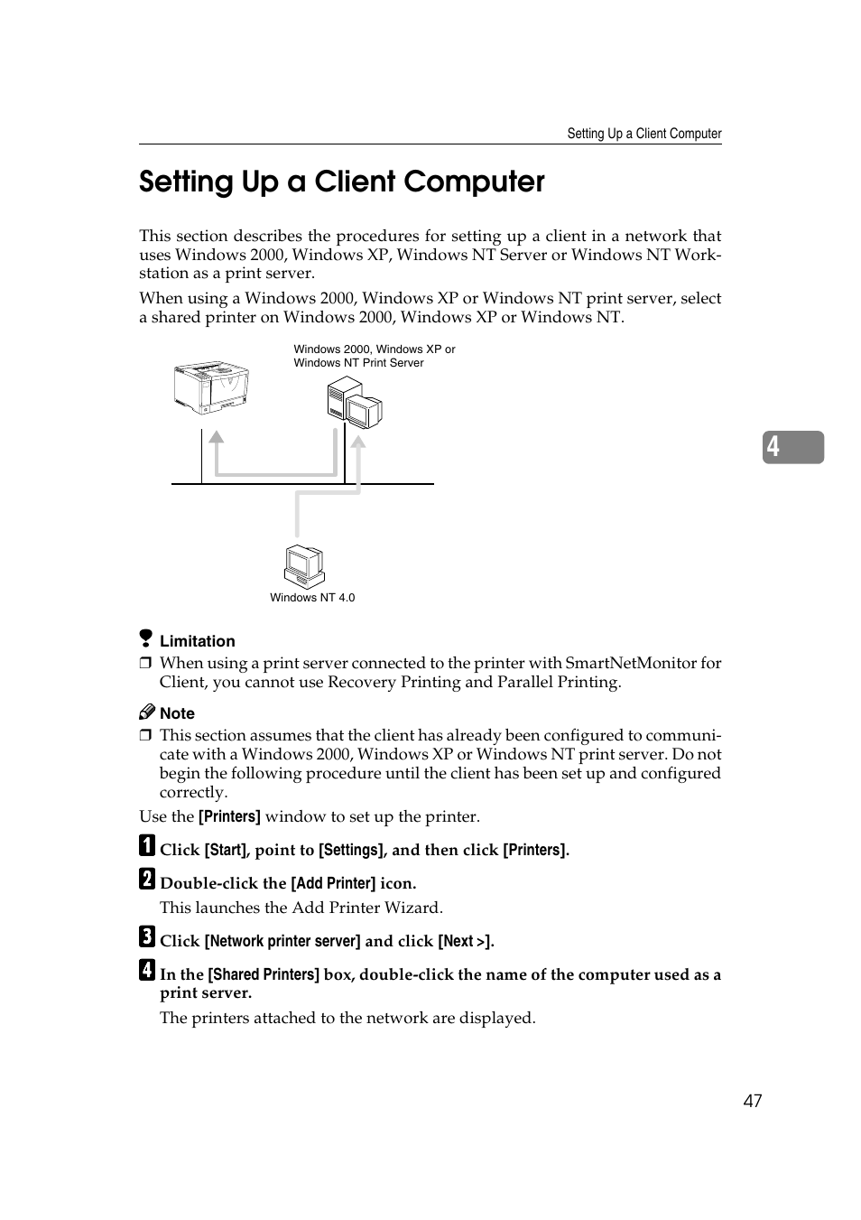 Setting up a client computer, 4setting up a client computer | Ricoh AP2610N User Manual | Page 337 / 472