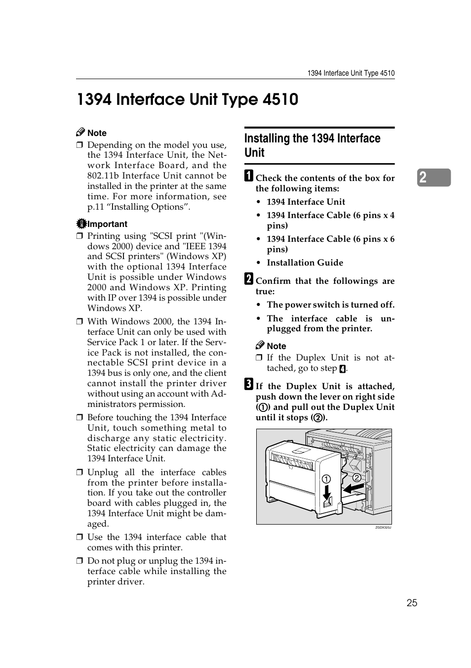 1394 interface unit type 4510, Installing the 1394 interface unit | Ricoh AP2610N User Manual | Page 39 / 472