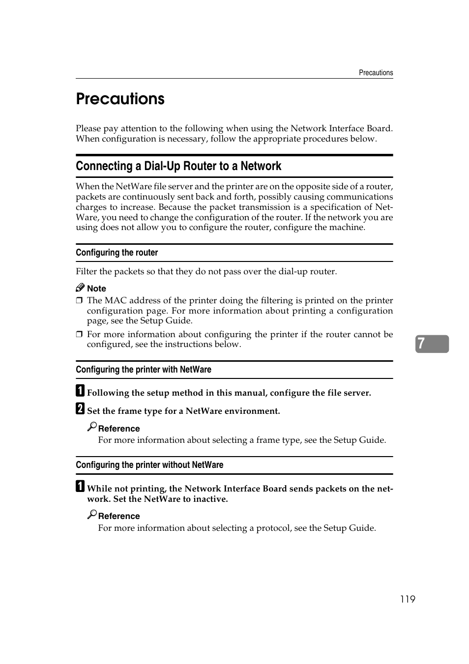 Precautions, Connecting a dial-up router to a network, 7precautions | Ricoh AP2610N User Manual | Page 409 / 472