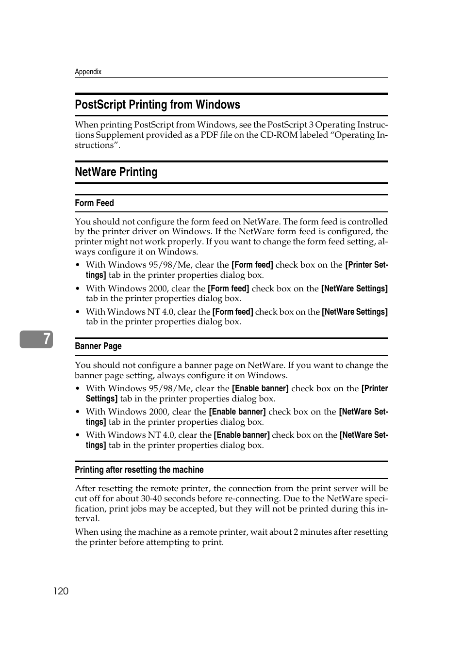 Postscript printing from windows, Netware printing | Ricoh AP2610N User Manual | Page 410 / 472