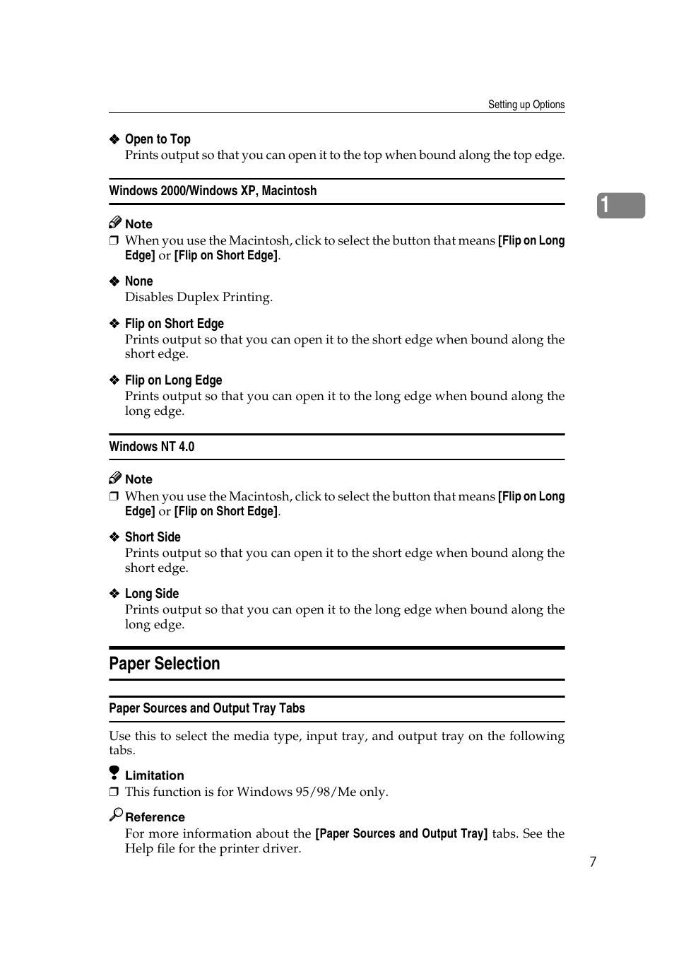 Windows 2000/windows xp, macintosh, Windows nt 4.0, Paper selection | Paper sources and output tray tabs | Ricoh AP2610N User Manual | Page 429 / 472