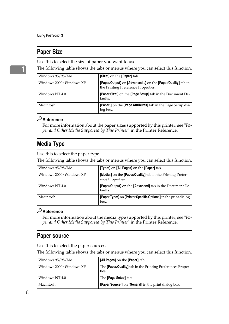 Paper size, Media type, Paper source | Paper size media type paper source | Ricoh AP2610N User Manual | Page 430 / 472