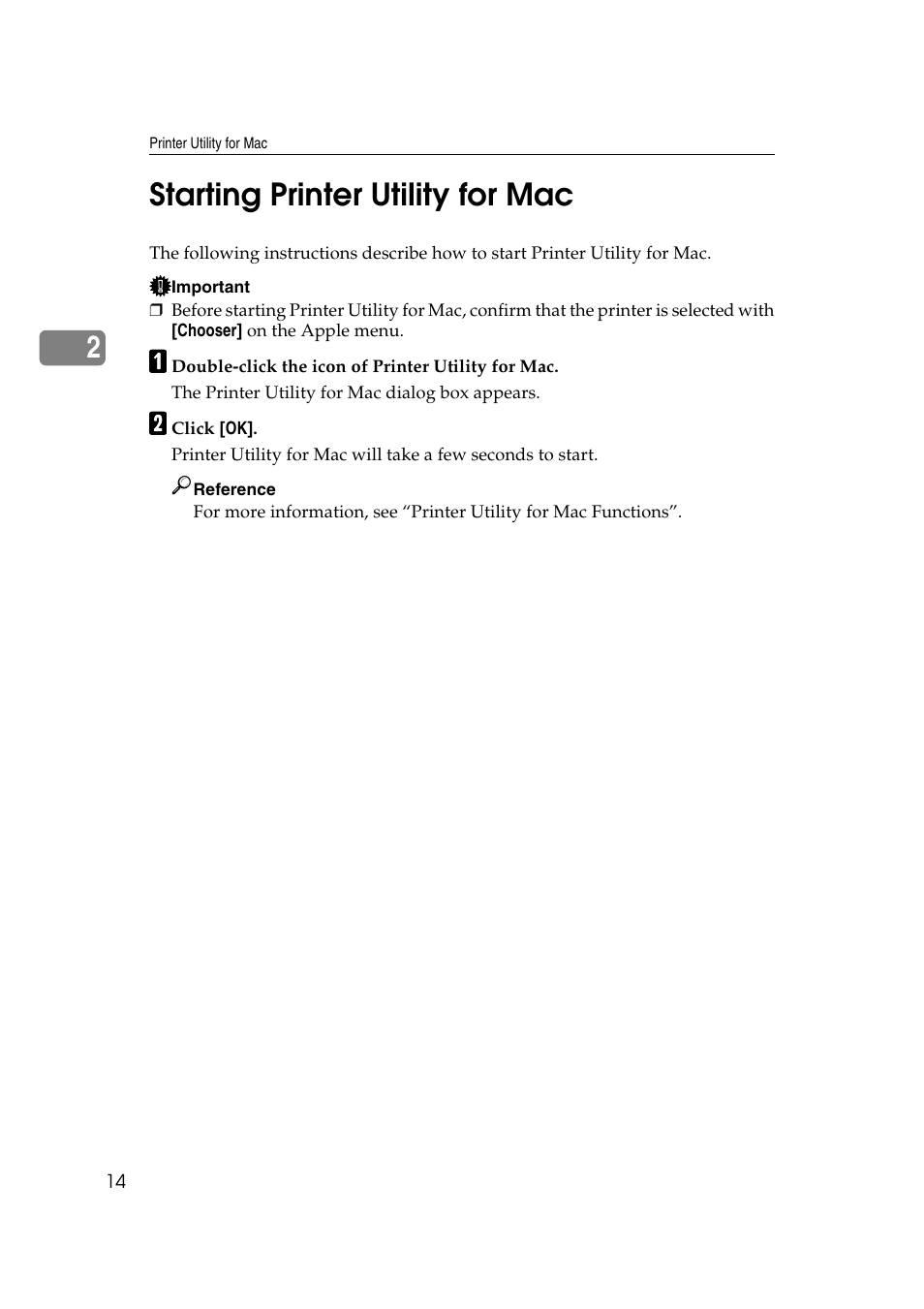 Starting printer utility for mac, 2starting printer utility for mac | Ricoh AP2610N User Manual | Page 436 / 472