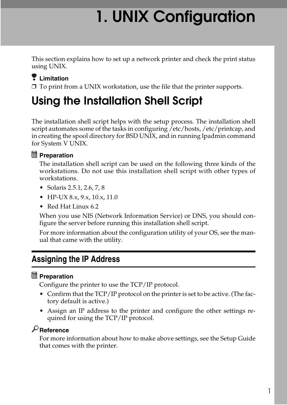  unix configuration, Using the installation shell script, Assigning the ip address | Unix configuration | Ricoh AP2610N User Manual | Page 453 / 472