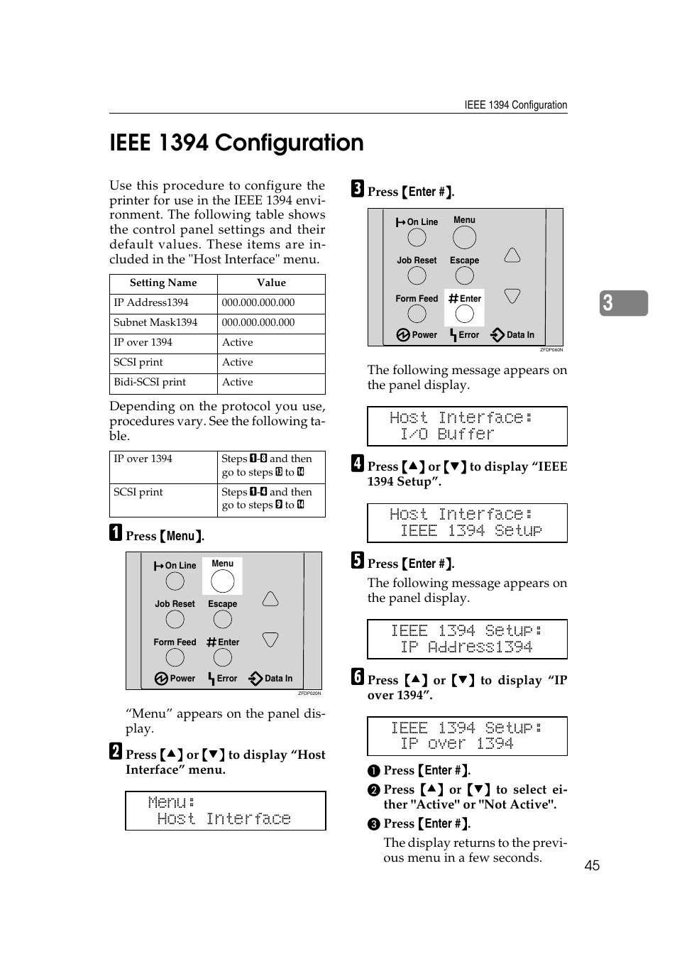 Ieee 1394 configuration, Gs in p.45 “ieee 1394 configuration, Menu: host interface | Ricoh AP2610N User Manual | Page 59 / 472