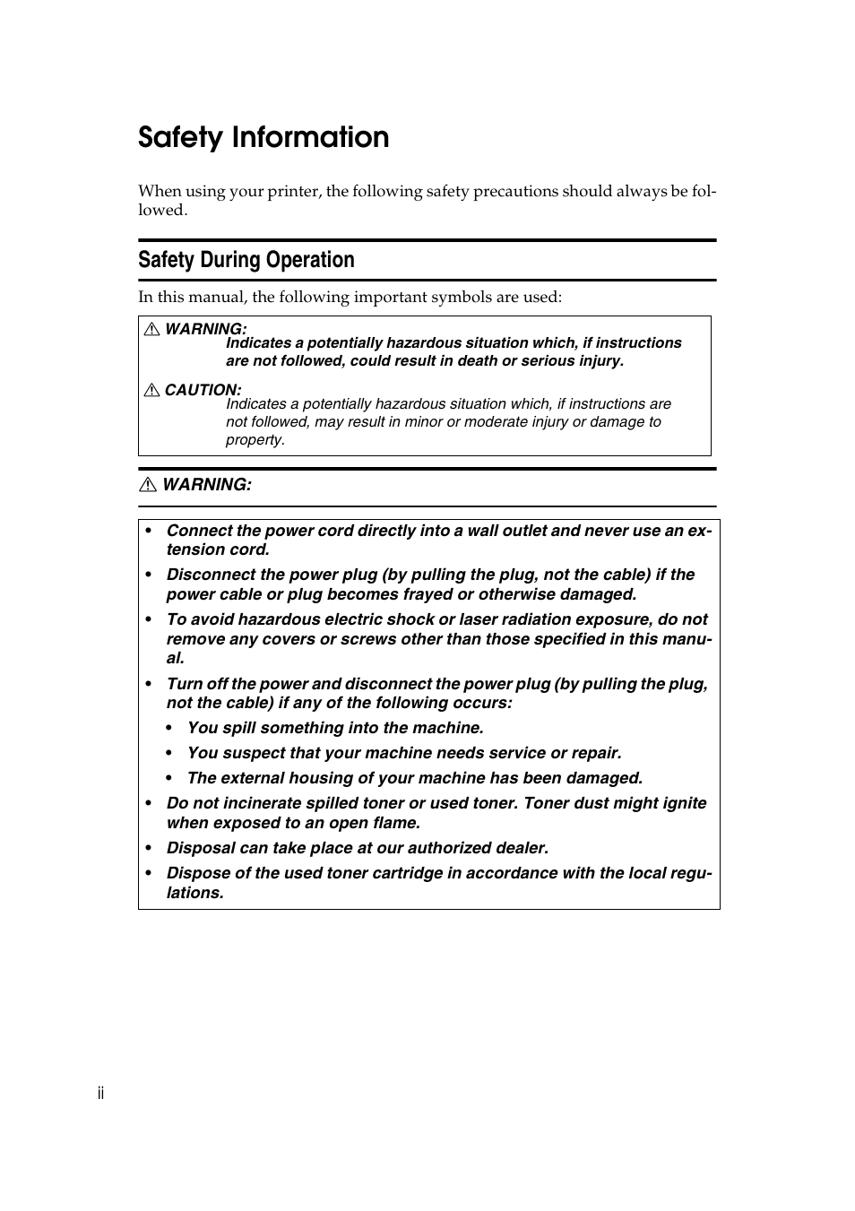 Safety information, Safety during operation | Ricoh AP2610N User Manual | Page 6 / 472