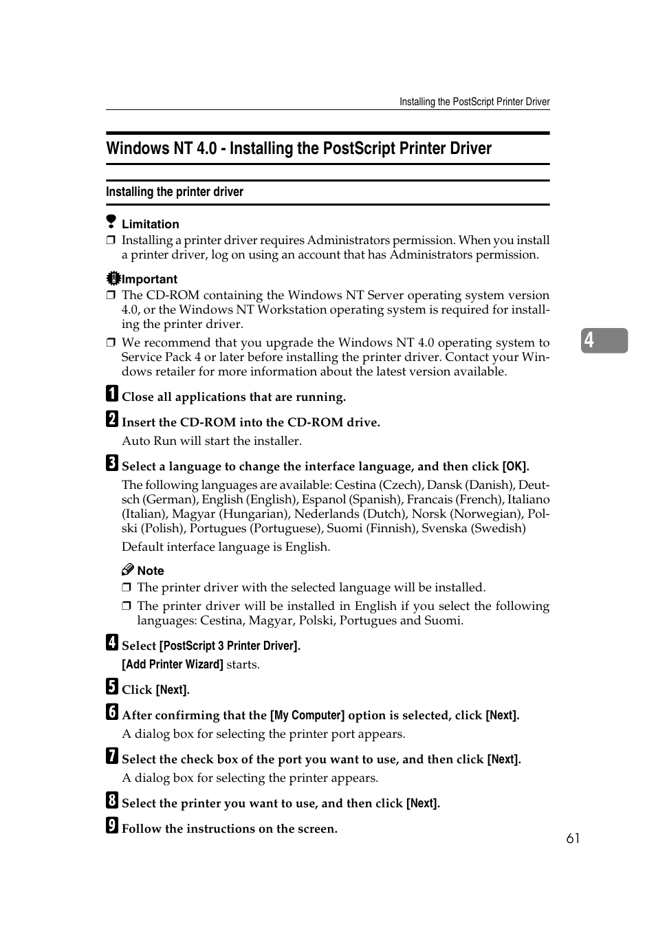 Installing the printer driver | Ricoh AP2610N User Manual | Page 75 / 472
