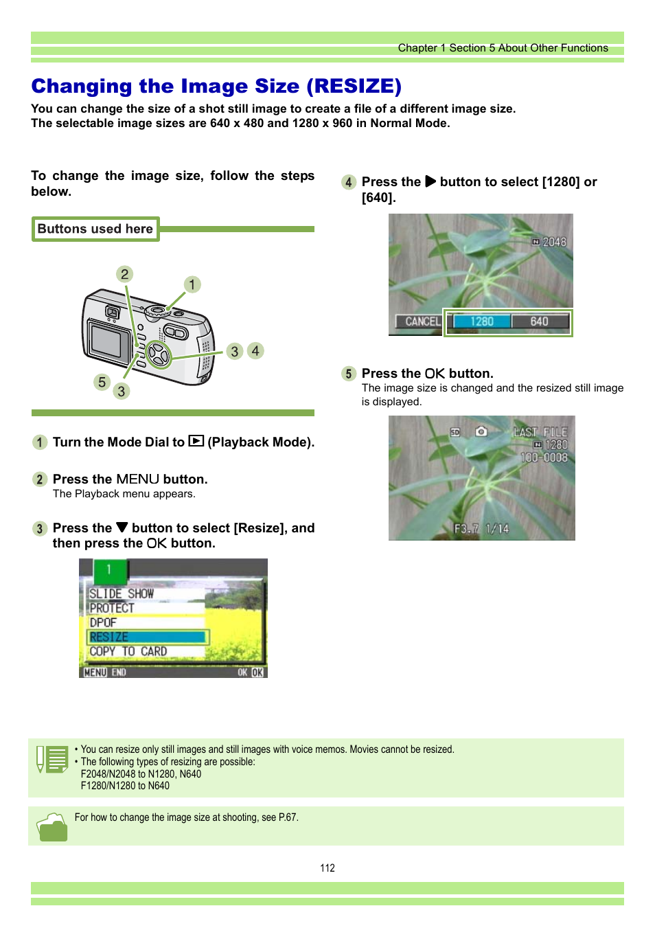 Changing the image size (resize), P.112 | Ricoh CAPLIO G4 WIDE User Manual | Page 112 / 190