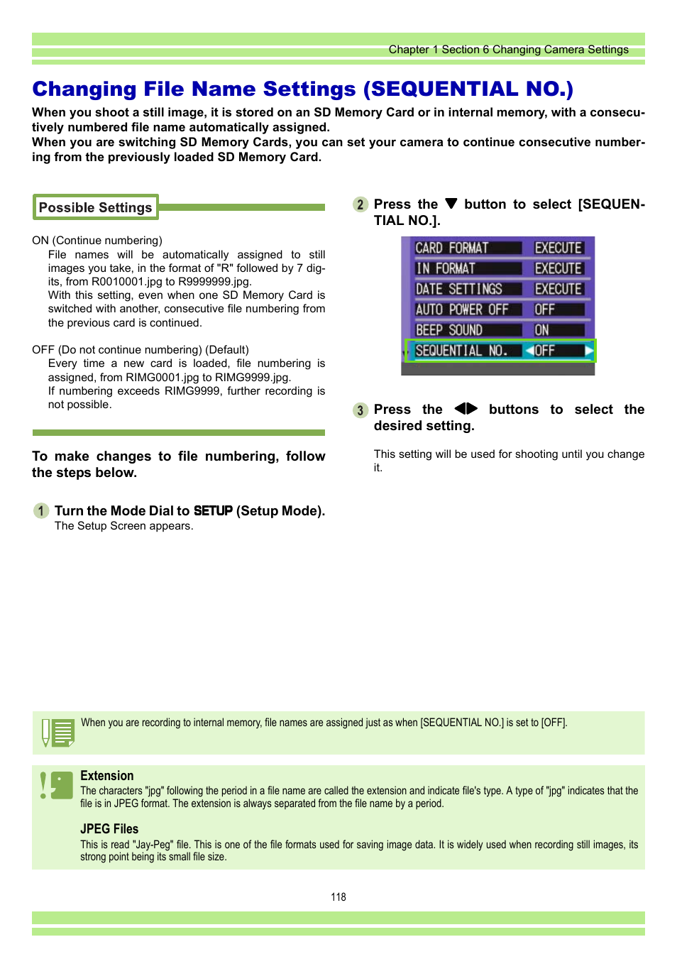 Changing file name settings (sequential no.), P.118 | Ricoh CAPLIO G4 WIDE User Manual | Page 118 / 190
