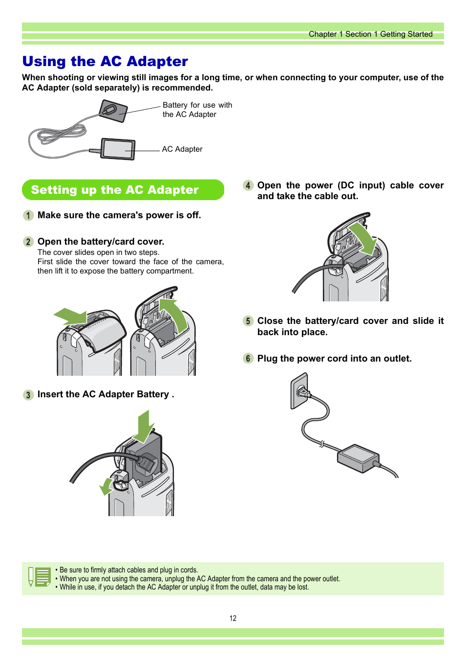 Using the ac adapter, Setting up the ac adapter | Ricoh CAPLIO G4 WIDE User Manual | Page 12 / 190