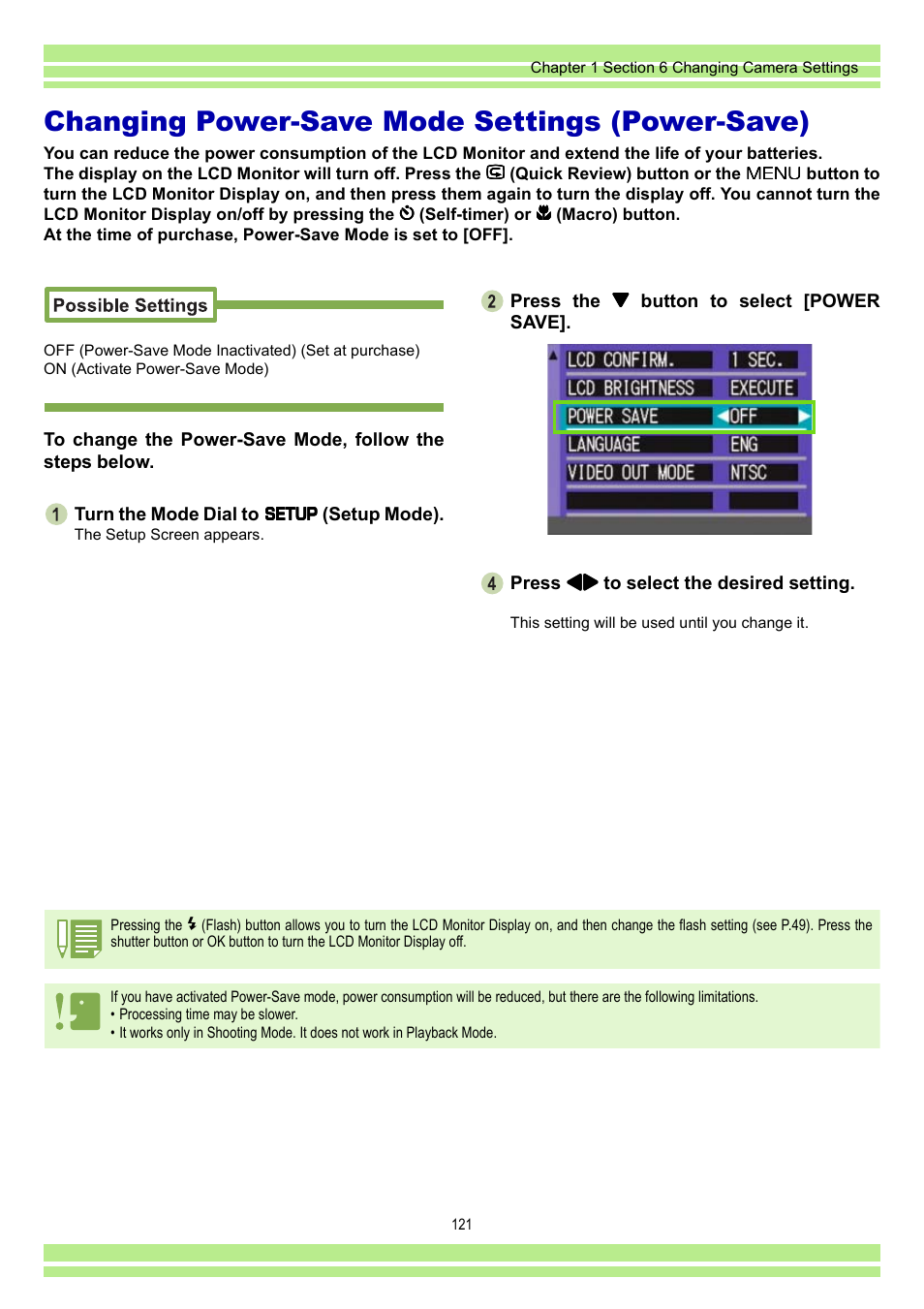 Changing power-save mode settings (power-save), P.121 | Ricoh CAPLIO G4 WIDE User Manual | Page 121 / 190