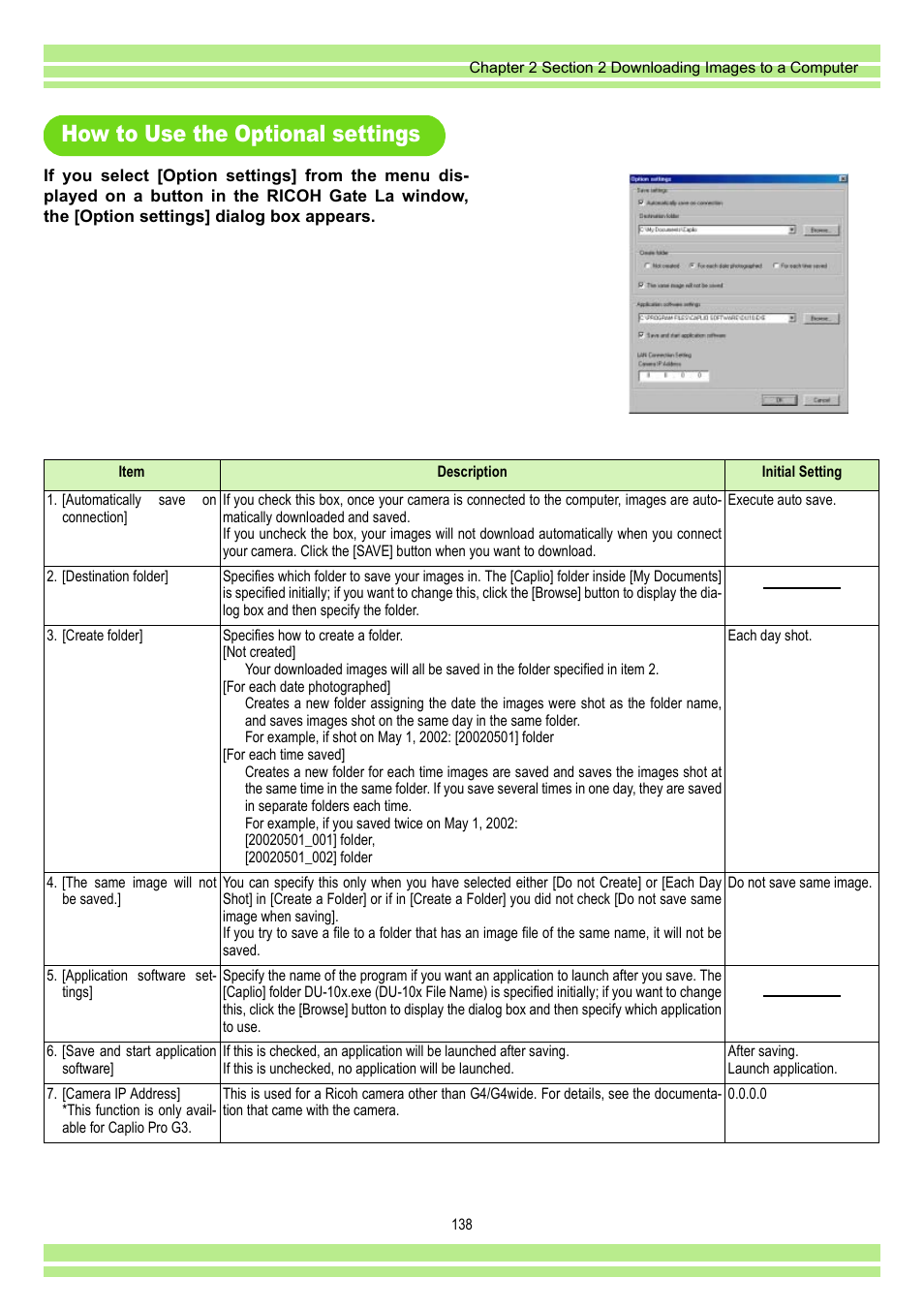 How to use the optional settings, See p.138 | Ricoh CAPLIO G4 WIDE User Manual | Page 138 / 190
