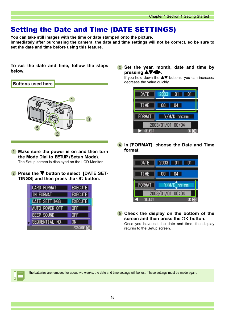 Setting the date and time (date settings) | Ricoh CAPLIO G4 WIDE User Manual | Page 15 / 190