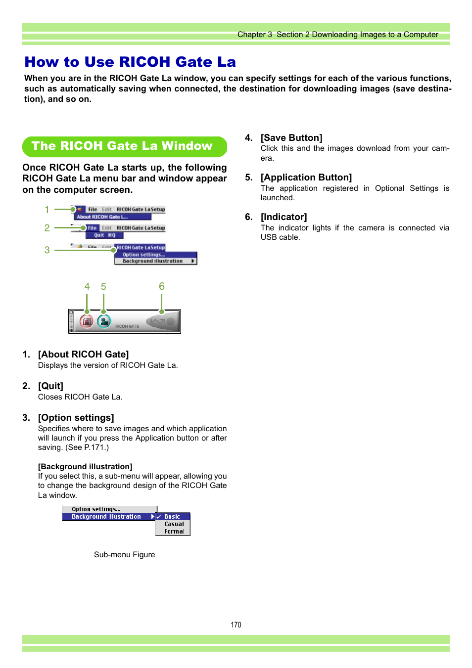How to use ricoh gate la, The ricoh gate la window | Ricoh CAPLIO G4 WIDE User Manual | Page 170 / 190