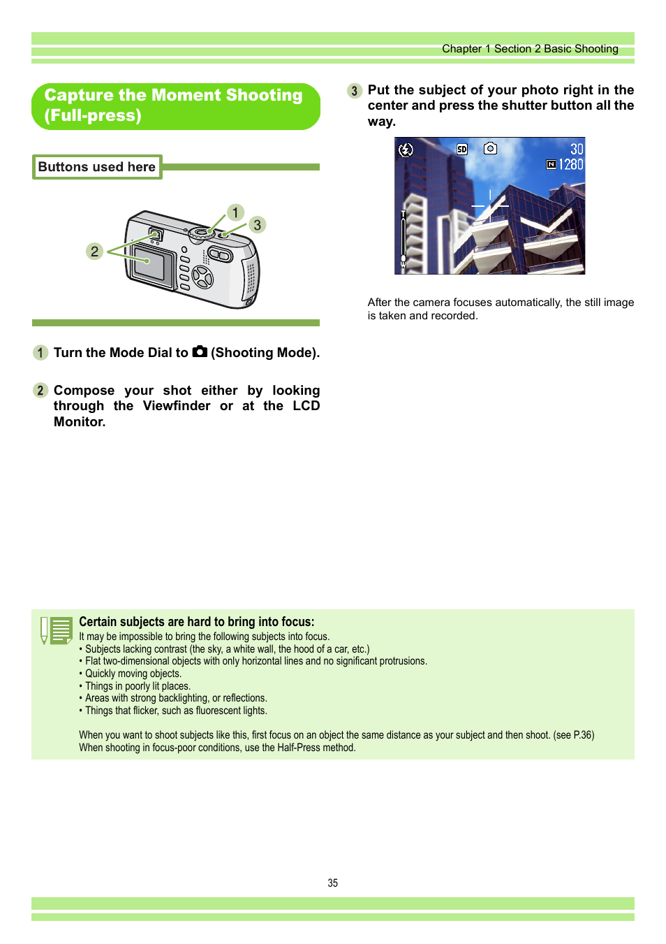 Capture the moment shooting (full-press) | Ricoh CAPLIO G4 WIDE User Manual | Page 35 / 190