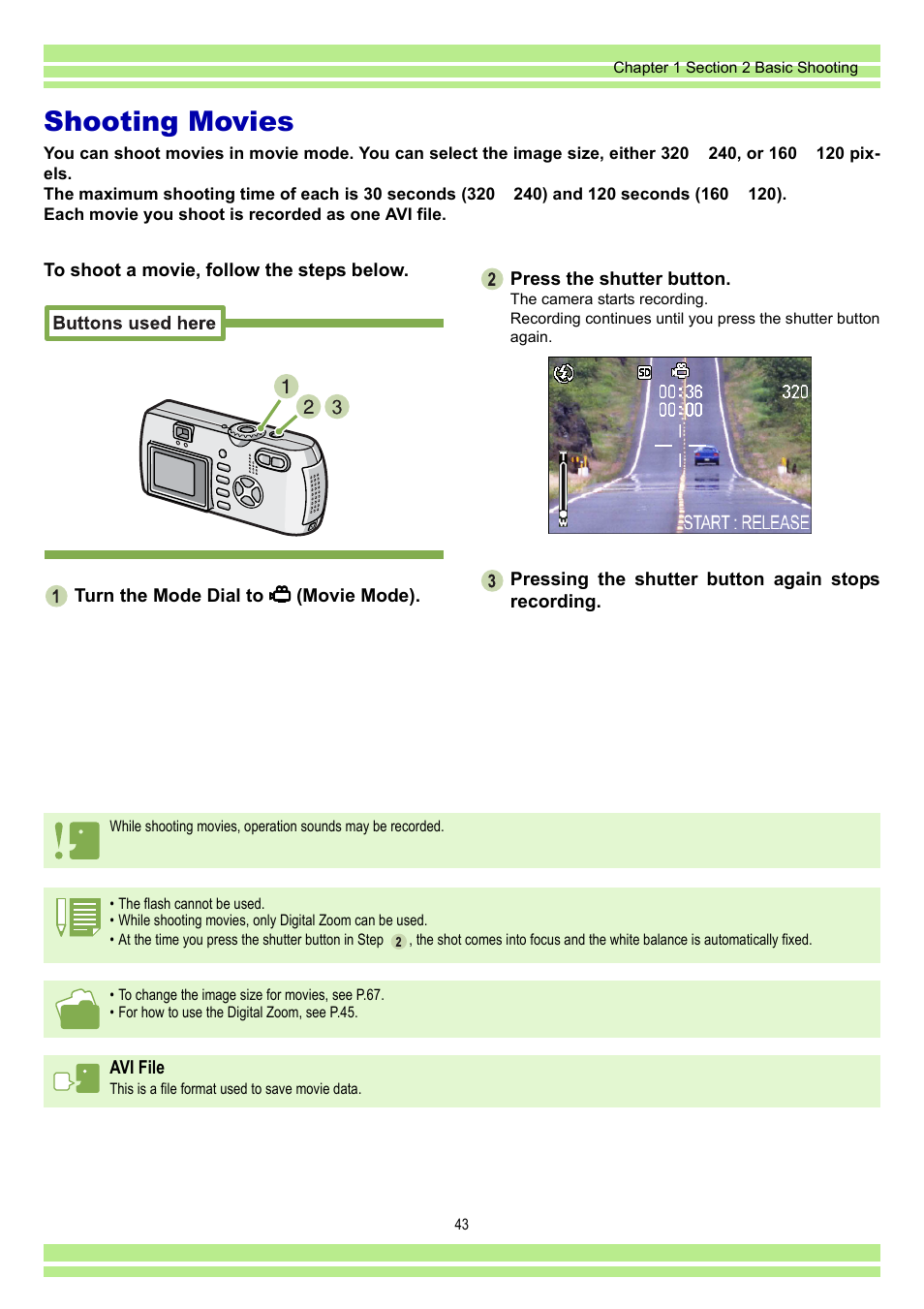 Shooting movies, P.43 | Ricoh CAPLIO G4 WIDE User Manual | Page 43 / 190