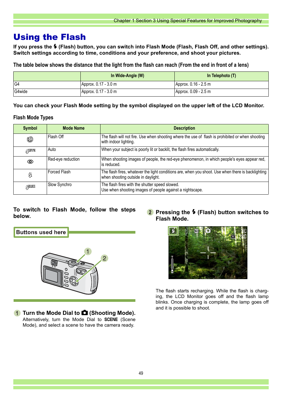 Using the flash, P.49, And other modes (see p.49) | Ricoh CAPLIO G4 WIDE User Manual | Page 49 / 190