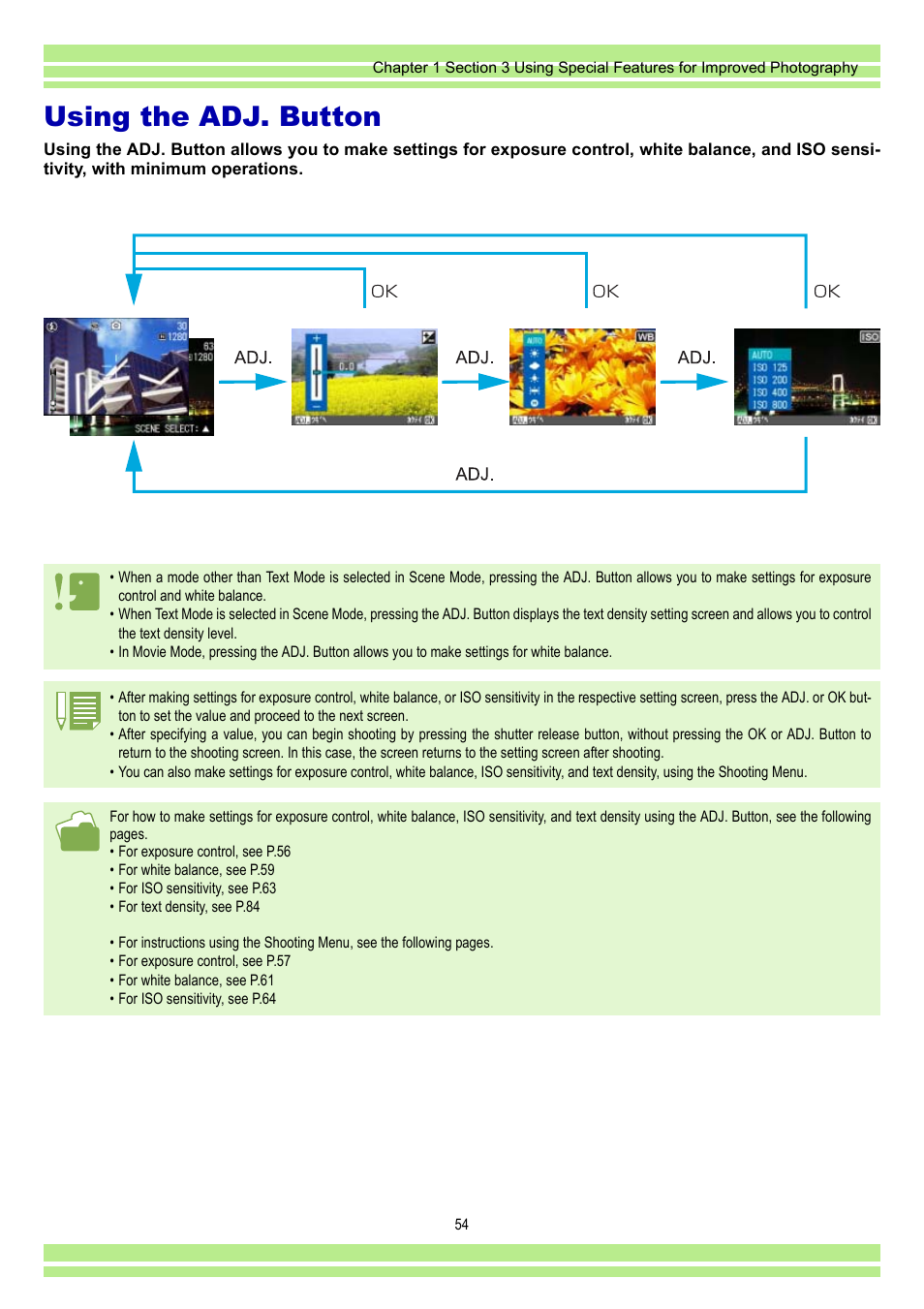 Using the adj. button, P.54) | Ricoh CAPLIO G4 WIDE User Manual | Page 54 / 190