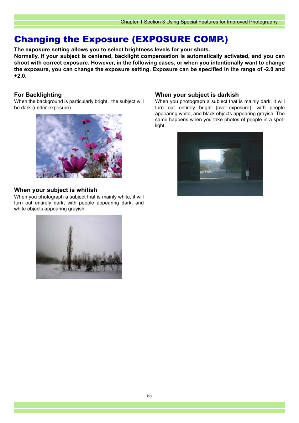 Changing the exposure (exposure comp.), P.55 | Ricoh CAPLIO G4 WIDE User Manual | Page 55 / 190