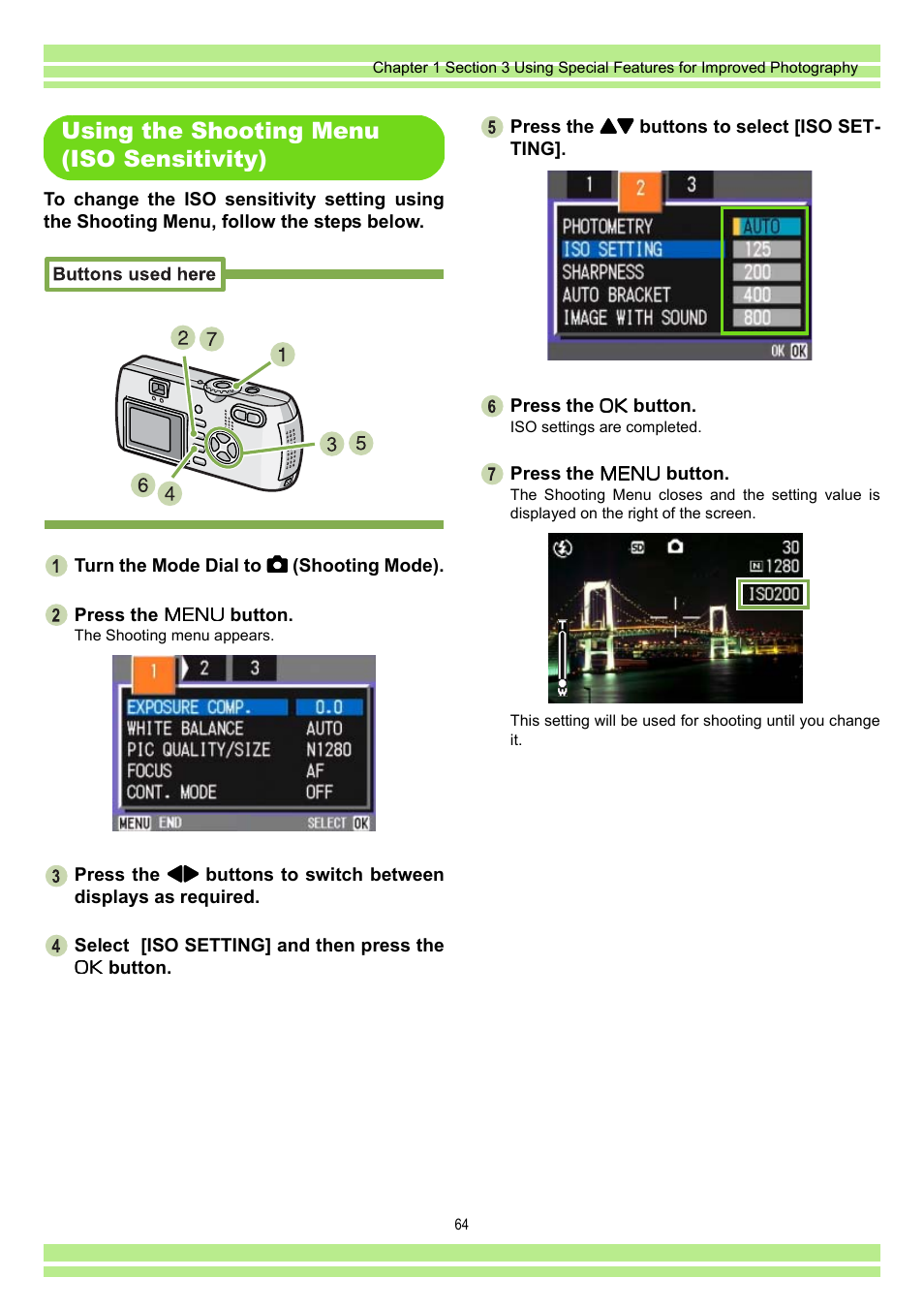 Using the shooting menu (iso sensitivity) | Ricoh CAPLIO G4 WIDE User Manual | Page 64 / 190