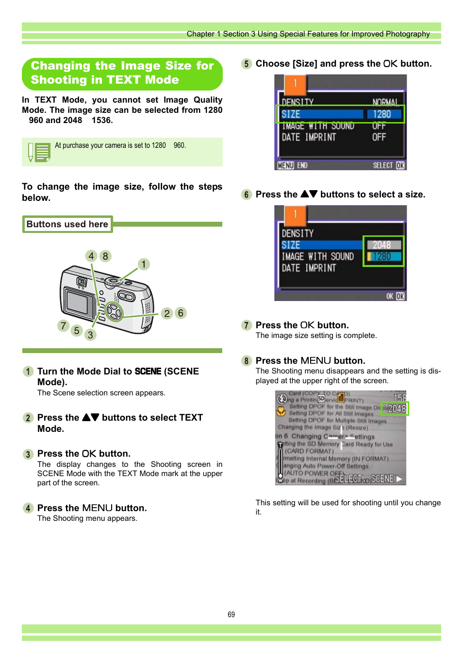Changing the image size for shooting in text mode, P.69 | Ricoh CAPLIO G4 WIDE User Manual | Page 69 / 190
