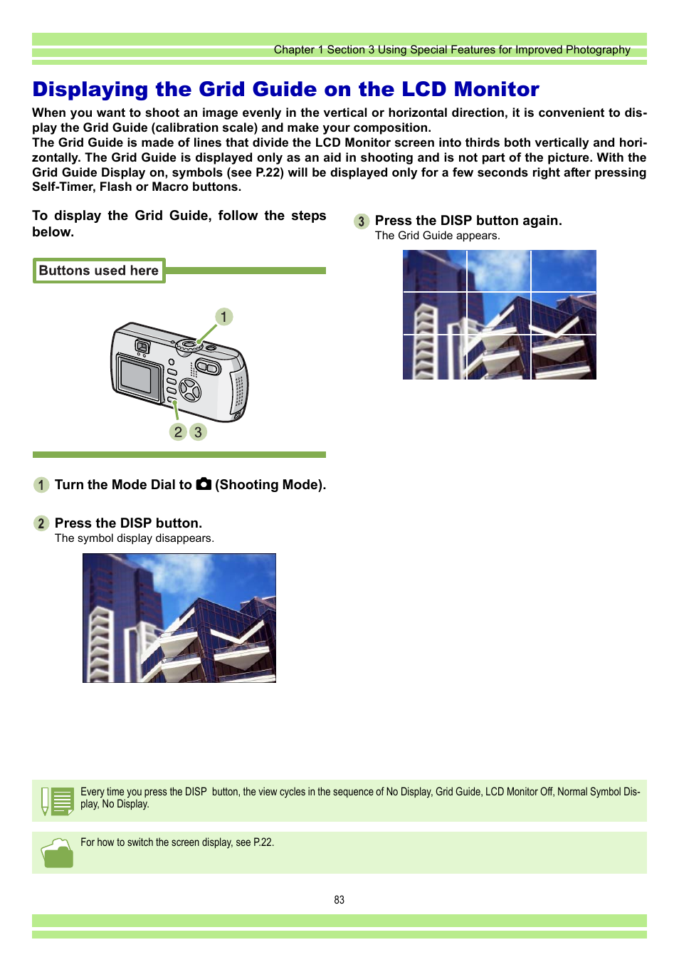 Displaying the grid guide on the lcd monitor | Ricoh CAPLIO G4 WIDE User Manual | Page 83 / 190