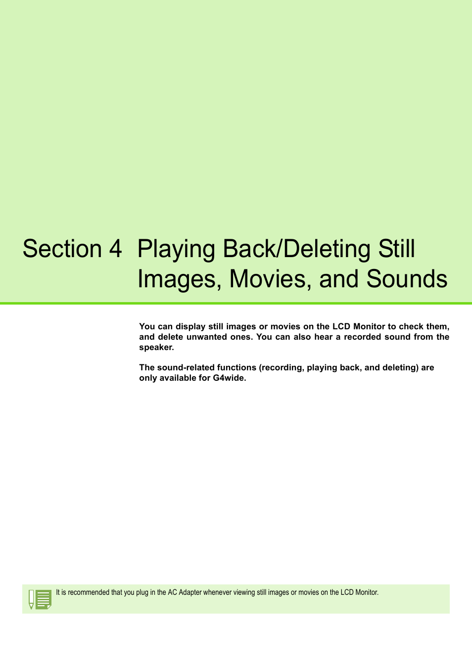 Section 4 playing back/deleting still, Images, movies, and sounds | Ricoh CAPLIO G4 WIDE User Manual | Page 86 / 190