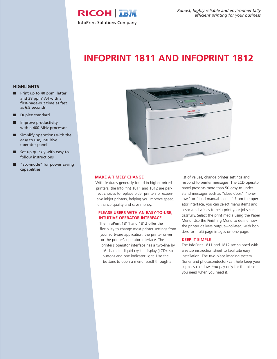Ricoh INFOPRINT 1812 User Manual | 6 pages