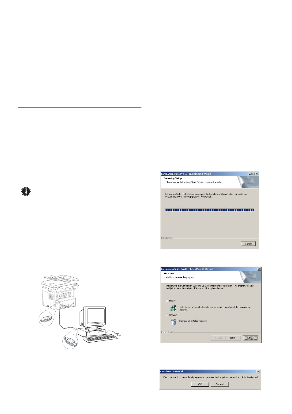 Connections, Uninstall the software from your pc, Connections 39 | Usb connection, 8 - pc featu res, Sp 1000sf | Ricoh Aficio SP 1000SF User Manual | Page 42 / 59