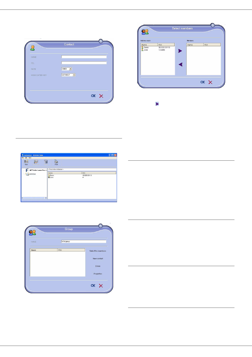 Add a group to the terminal address book, Manage the address book, Modify the information related to a contact | Modify a group, Delete a contact or a group from, The address book, 8 - pc featu res, Sp 1000sf | Ricoh Aficio SP 1000SF User Manual | Page 46 / 59