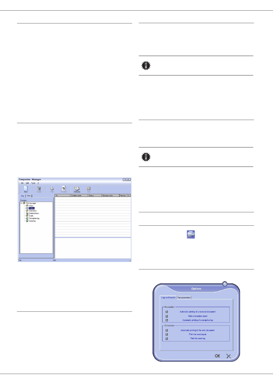 Follow-up of fax communications, Fax parameters, The outbox | The send memory (items sent), The outbox log, The inbox log, Access to fax parameters, Description of the tab log and report, Refer to paragraph fax parameters, 8 - pc featu res | Ricoh Aficio SP 1000SF User Manual | Page 49 / 59