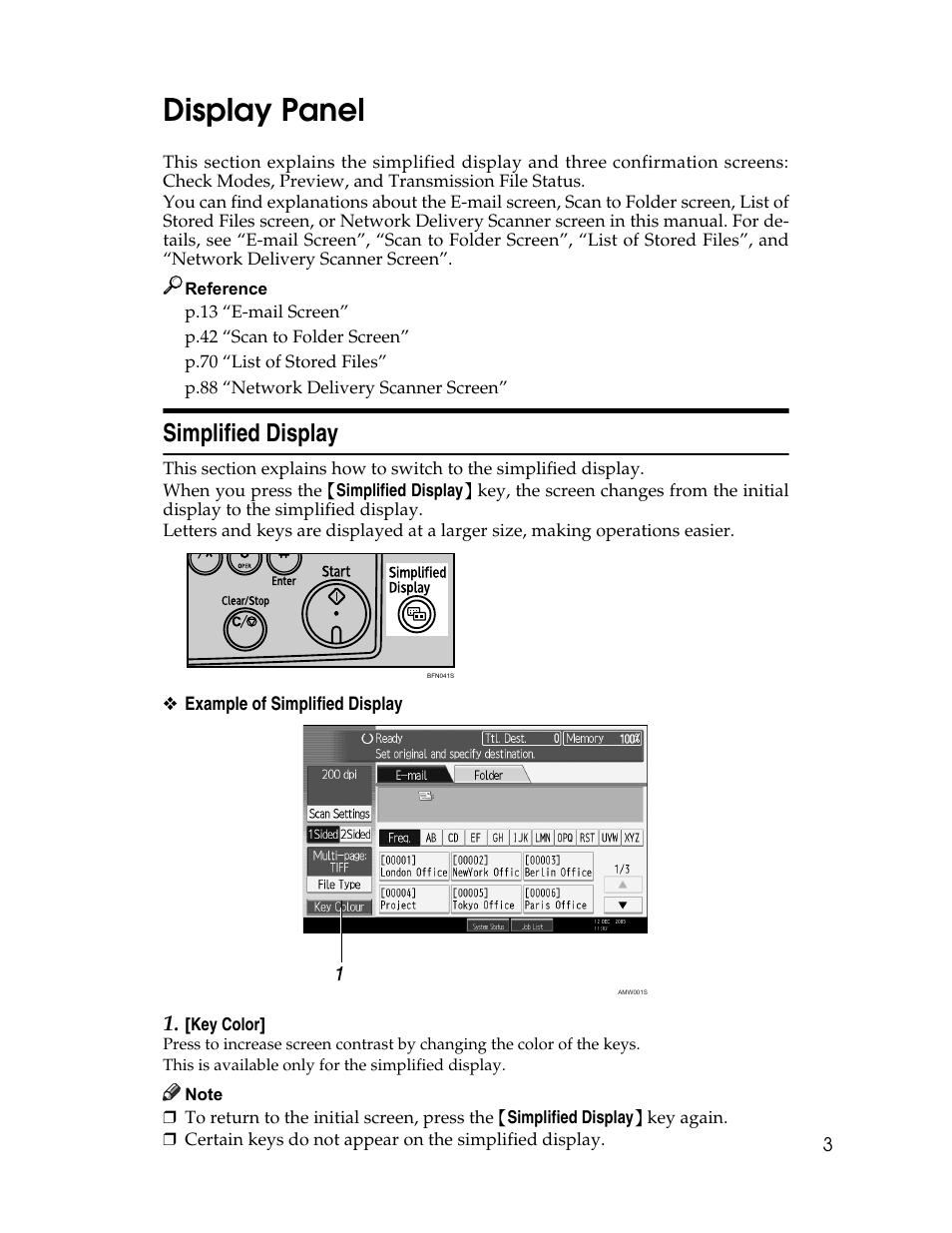 Display panel, Simplified display | Ricoh Printer/Scanner Unit Type 8000 User Manual | Page 11 / 174