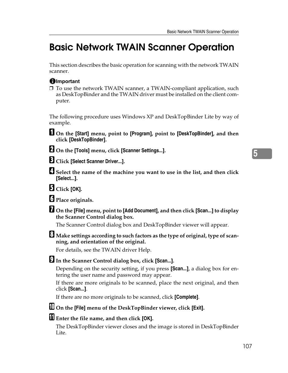 Basic network twain scanner operation, 5basic network twain scanner operation | Ricoh Printer/Scanner Unit Type 8000 User Manual | Page 115 / 174