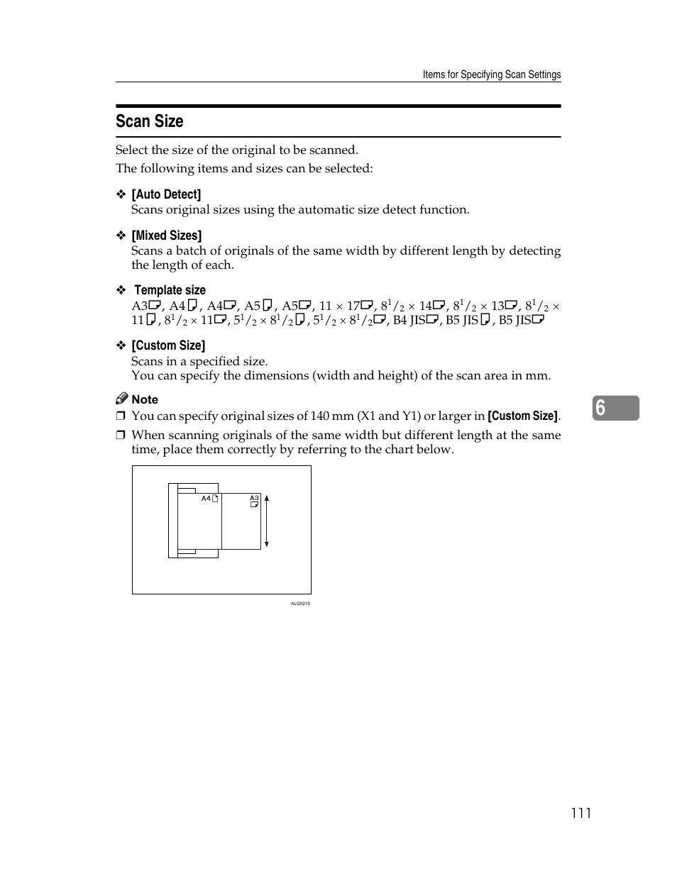 Scan size | Ricoh Printer/Scanner Unit Type 8000 User Manual | Page 119 / 174