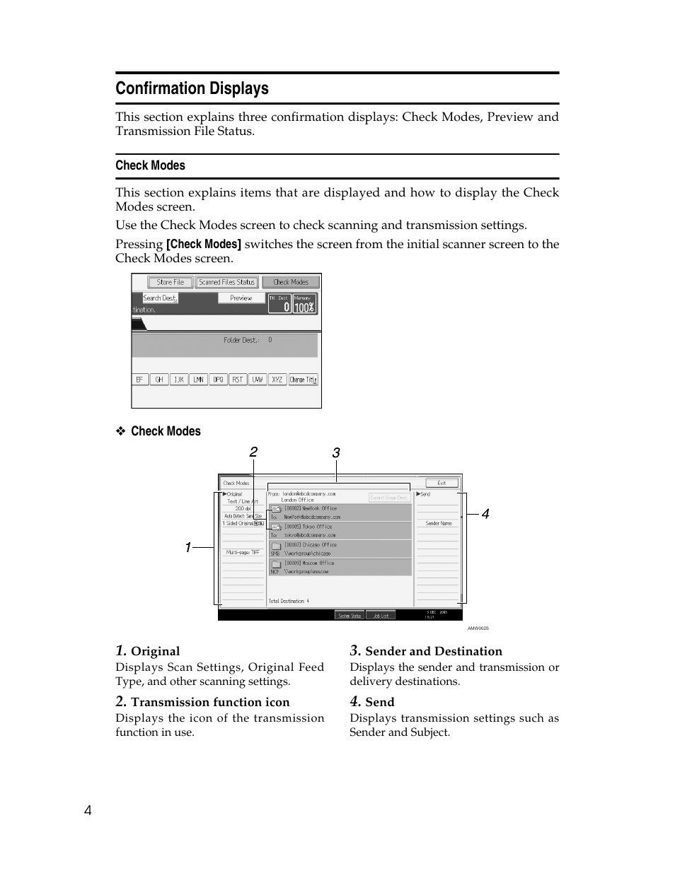 Confirmation displays, Check modes | Ricoh Printer/Scanner Unit Type 8000 User Manual | Page 12 / 174