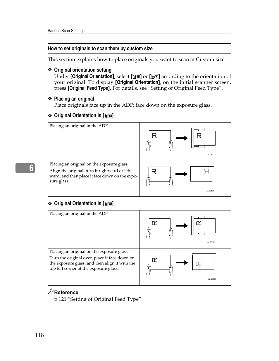 How to set originals to scan them by custom size | Ricoh Printer/Scanner Unit Type 8000 User Manual | Page 126 / 174