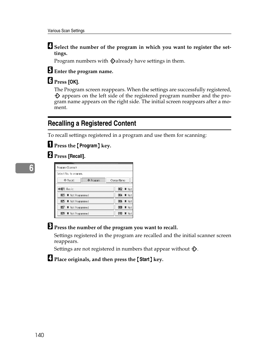 Recalling a registered content | Ricoh Printer/Scanner Unit Type 8000 User Manual | Page 148 / 174